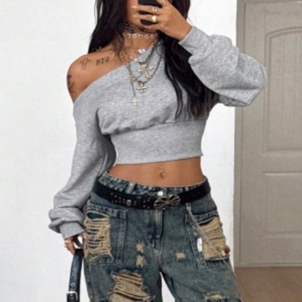 SHEIN one shoulder Crop Sweatshirt New In Bag
